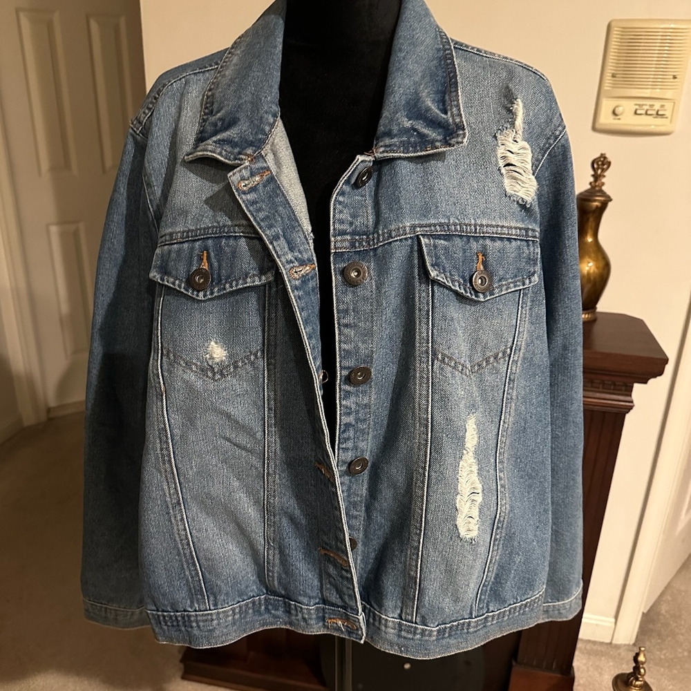Stylish Blue Distressed Denim Jacket
